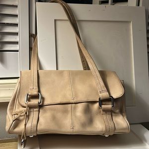 Buckskin color leather shoulder bag